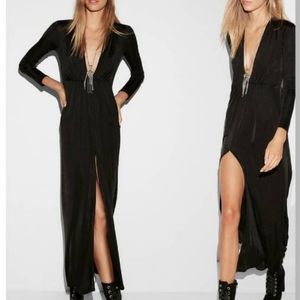NEW SILKY PLUNGE NECK LONG SLEEVE MAXI DRESS